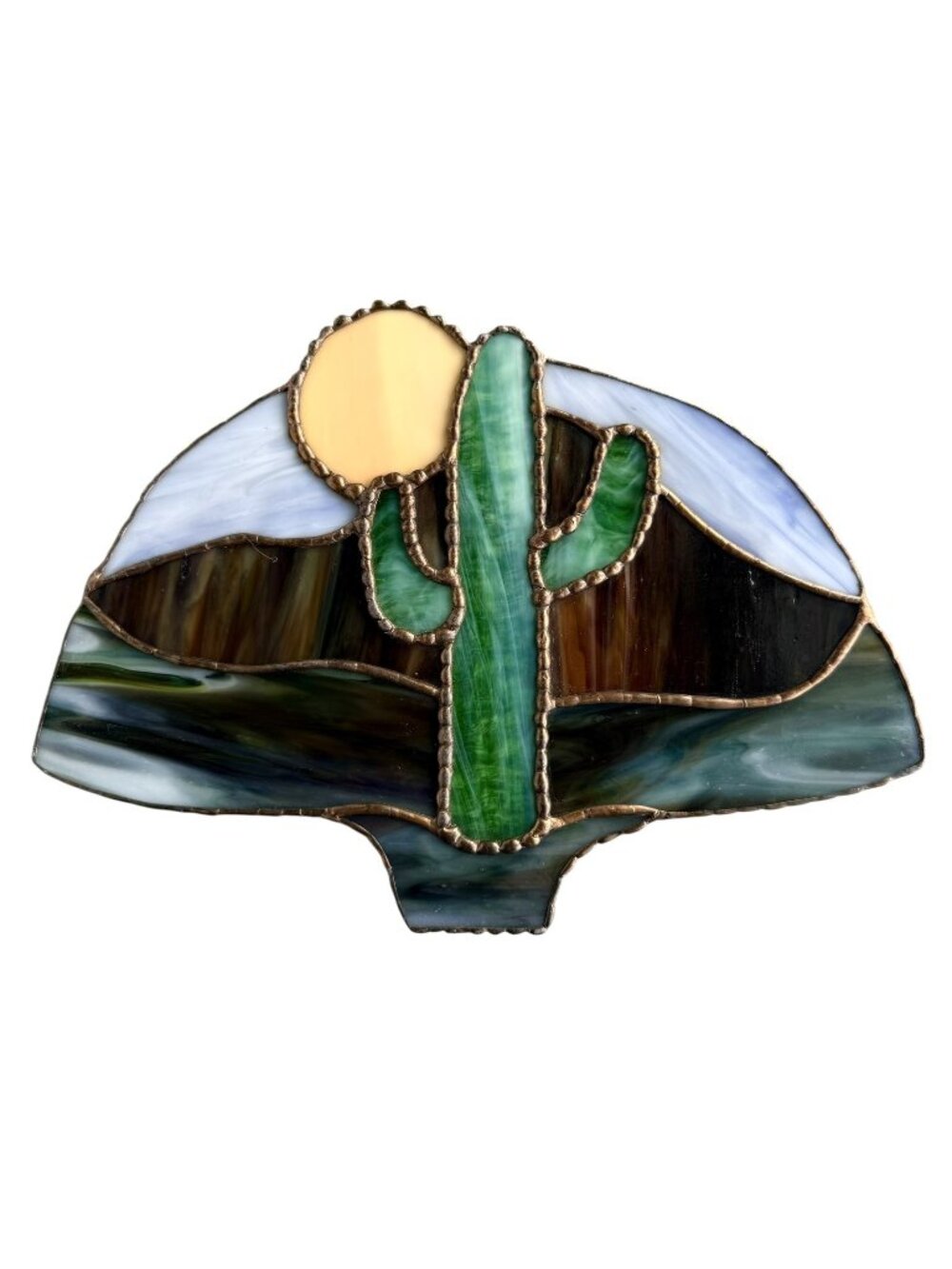 Stained Glass Fan Shaped Table Lamp Shade Saguaro Cactus Desert Western NO BASE